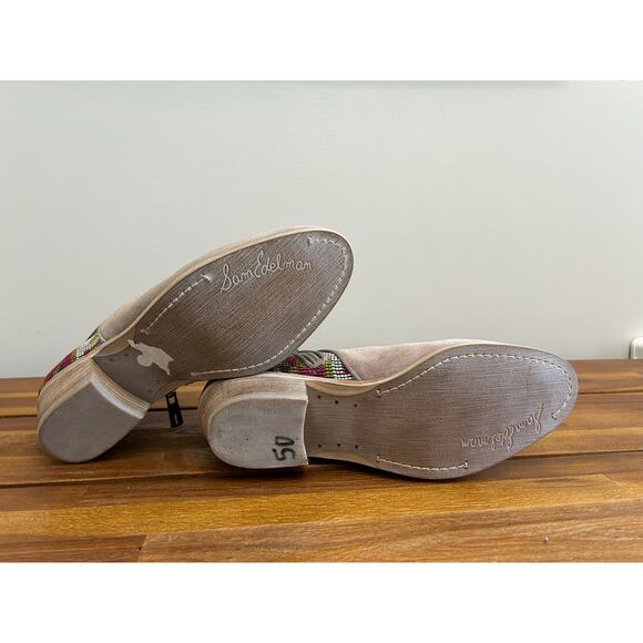 Sam Edelman Beige Suede Leather Embroidered Ankle Boots Southwestern Aztec - Picture 7 of 8